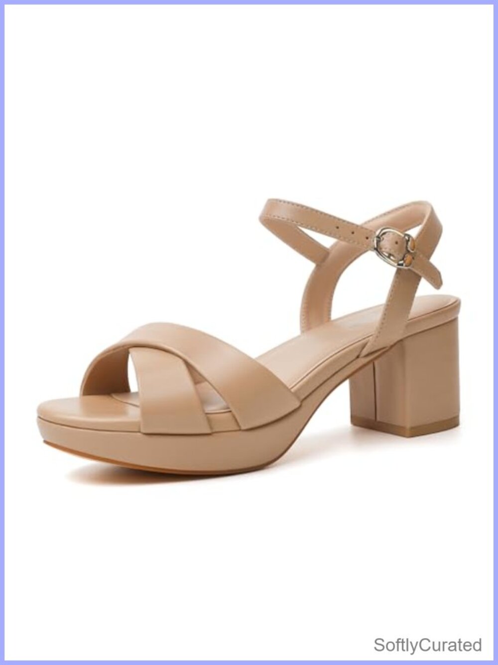 Chunky Block Heel Platform Sandals Open Round Toe Strappy Ankle Strap Heels